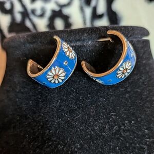 Madewell Blue and Gold Daisy Hoop Earrings